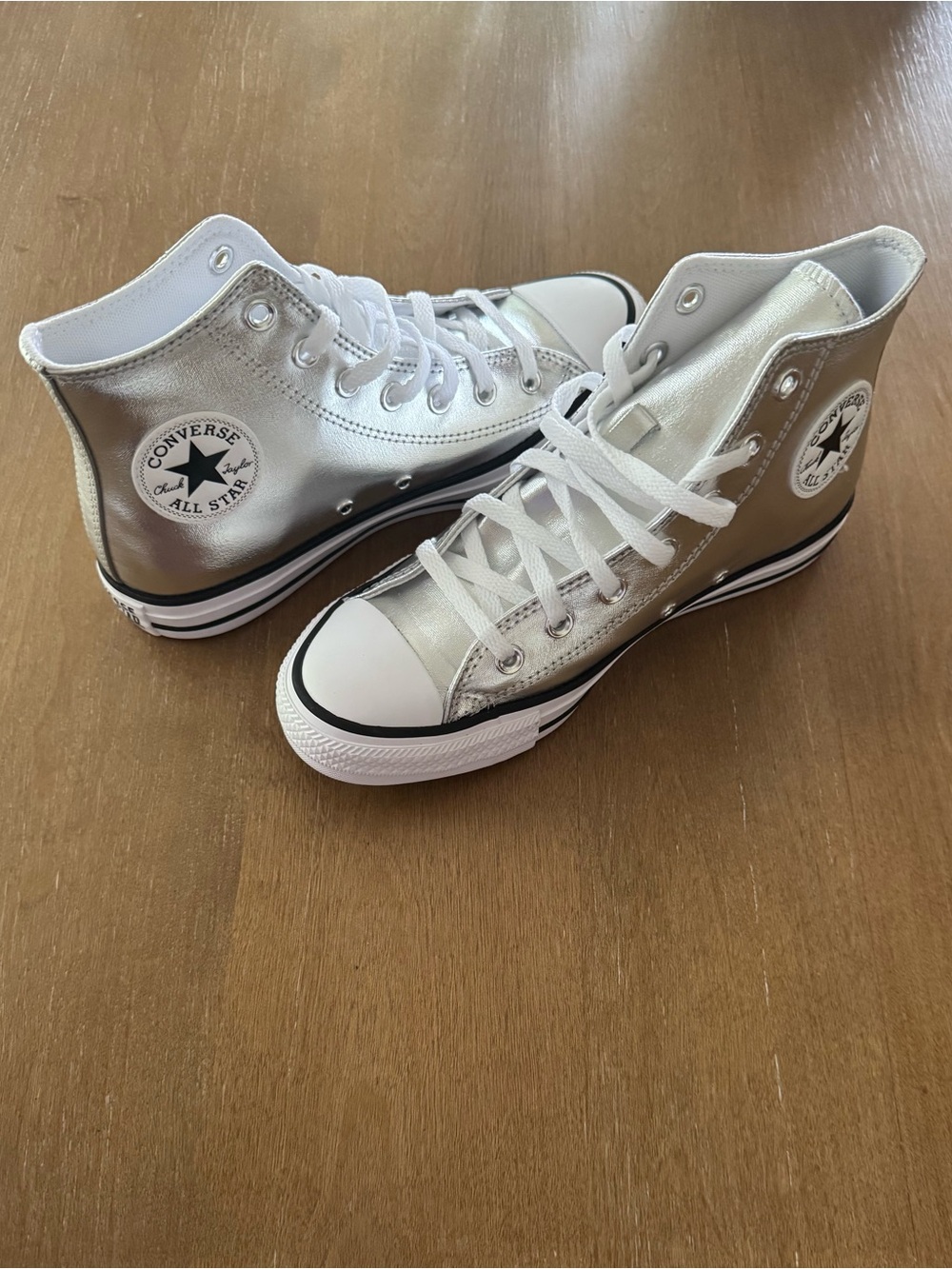 Women’s Chuck Taylor All-Star Silver Metallic High Top Sneakers - Picture 2 of 7